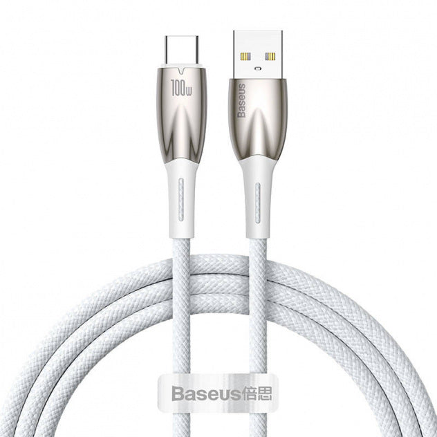 CABLU alimentare si date Baseus Glimmer, Fast Charging Data Cable pt. smartphone, USB la USB Type-C 100W, 1m, alb "CADH000402" - 6932172617981