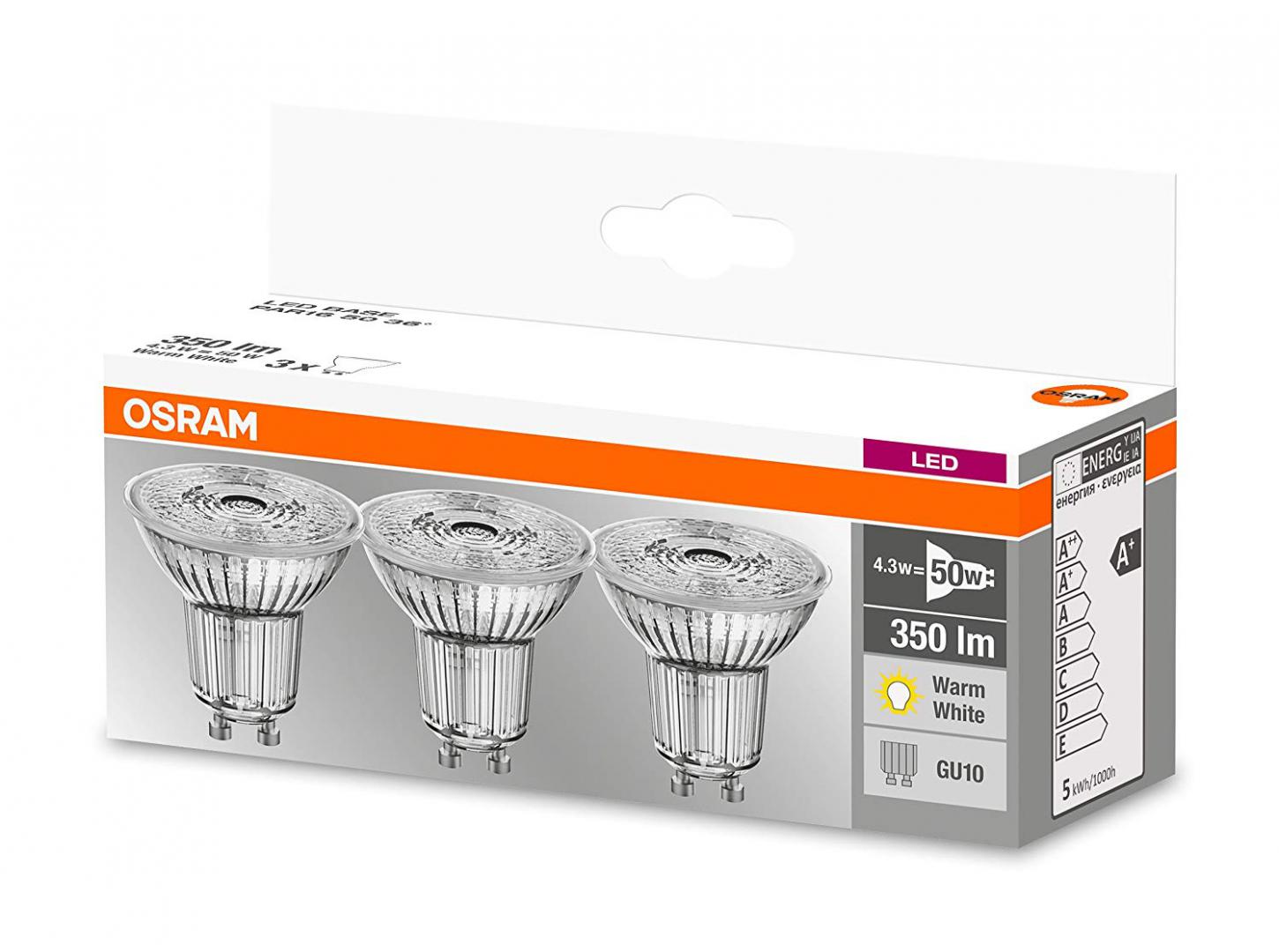 SET 3 SPOTURI incastrate LED Osram, soclu GU10, putere 4.3W, forma spot, lumina alb calda, alimentare 220 - 240 V, "000004058075818392"
