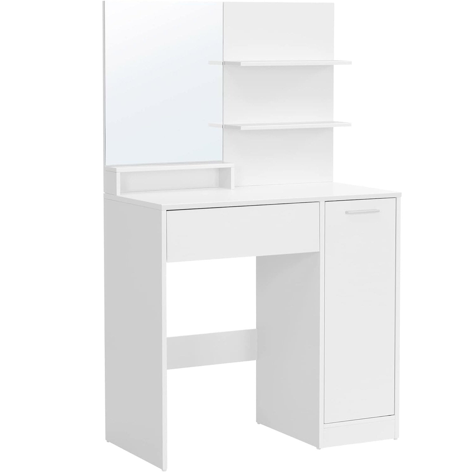 VASAGLE Masuta de toaleta cu oglinda, dulap si sertar pentru cosmetice, 80x40x132cm, alb