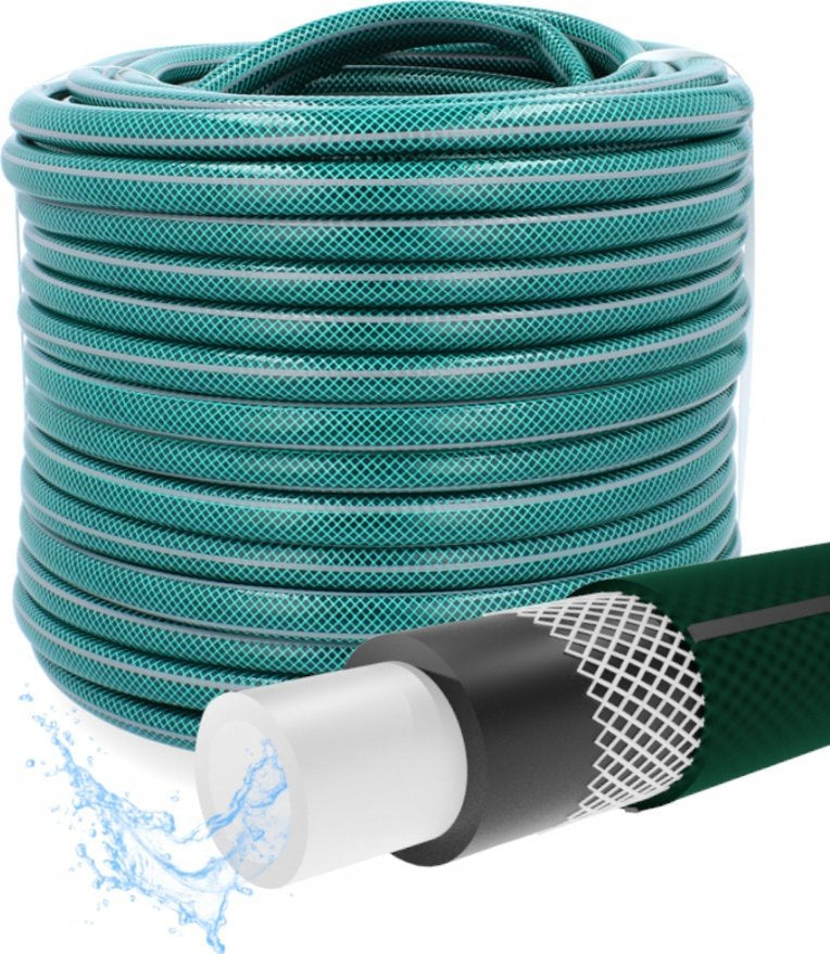 Furtun gradina armat Premium, 1/2" diametru, 50 m, protectie UV, 8 bar presiune, 4 straturi, verde