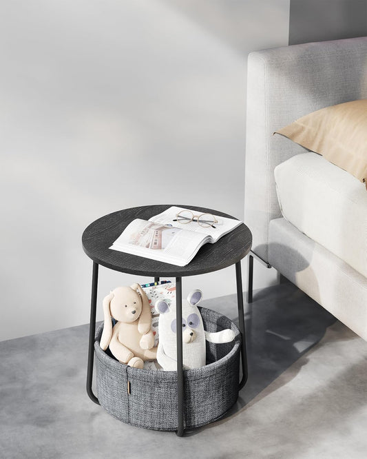 VASAGLE Masuta de cafea rotunda cu cos de stofa, stil modern, 45x50cm, negru-gri - 2