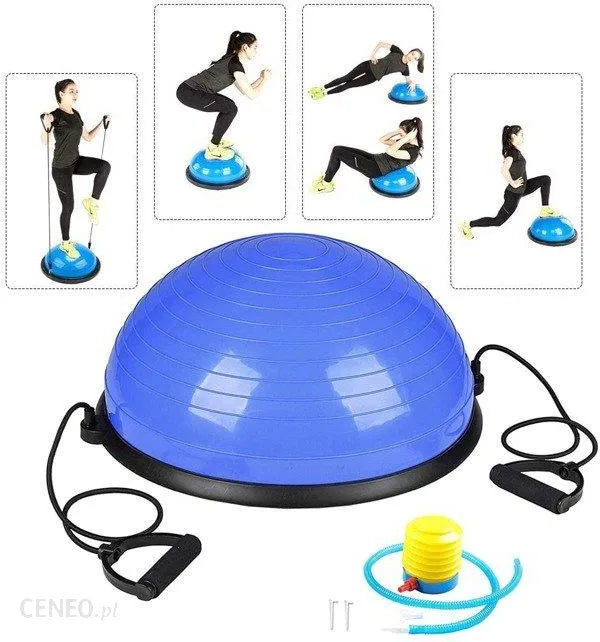 Minge fitness pentru echilibru, cu extensoare si pompa inclusa, 200kg, 57x25cm, albastru
