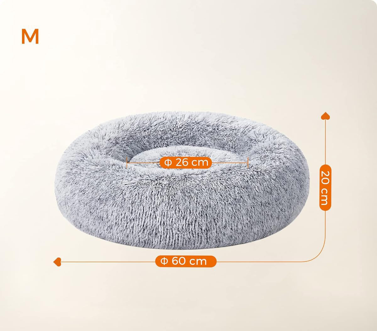 FEANDREA Pat pufos pentru caini si pisici, cu husa detasabila, lavabila, plus moale cu fir lung, 60 cm, gri