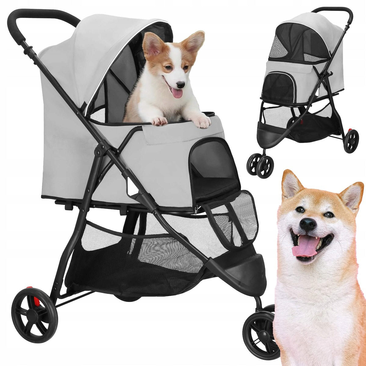 Carucior pentru transport animale, sarcina 15 kg, pentru caini si pisici