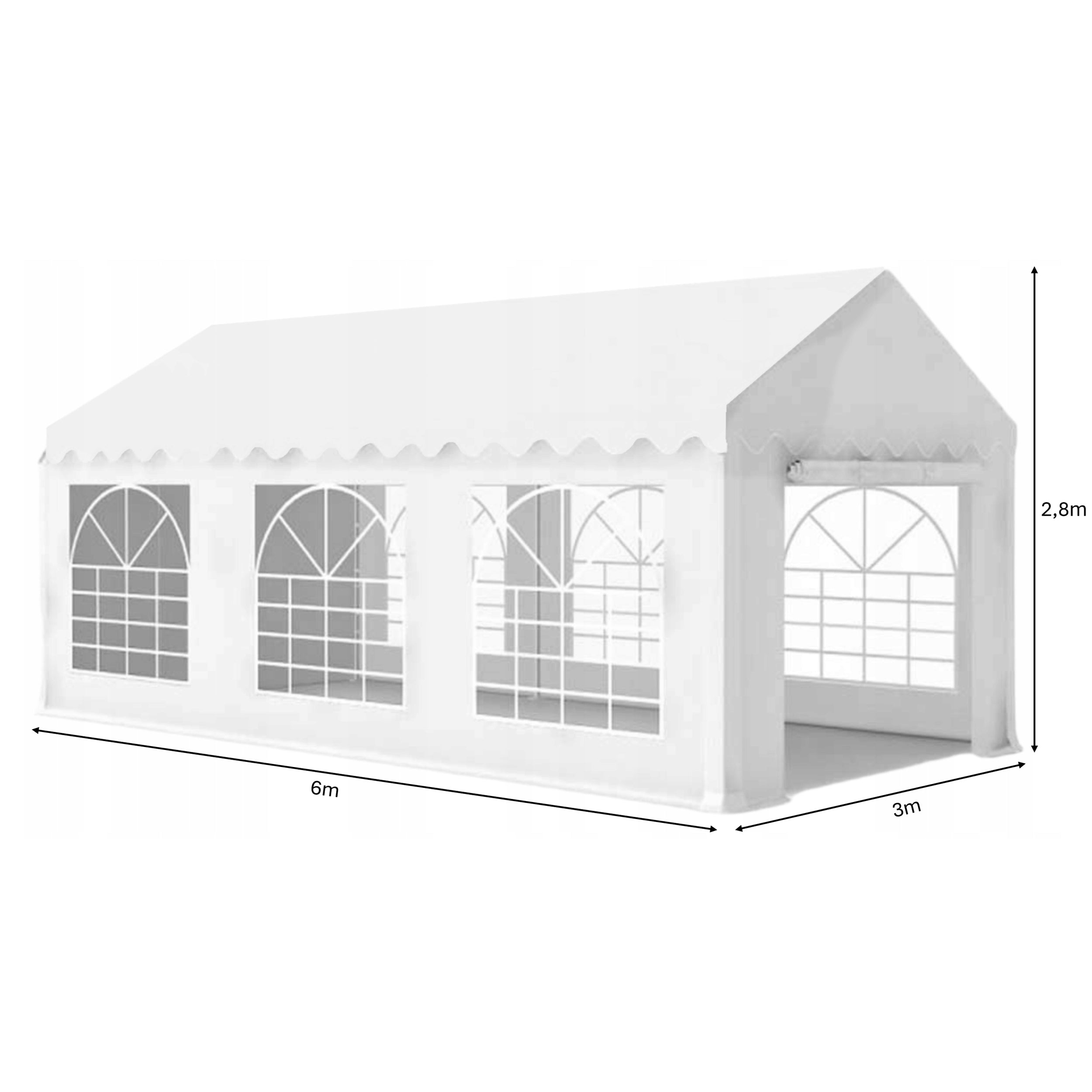 Pavilion de gradina profesional, cu cadru otel 38 mm, acoperis impermeabil 450g/m2, 6x3x2,8 m, alb