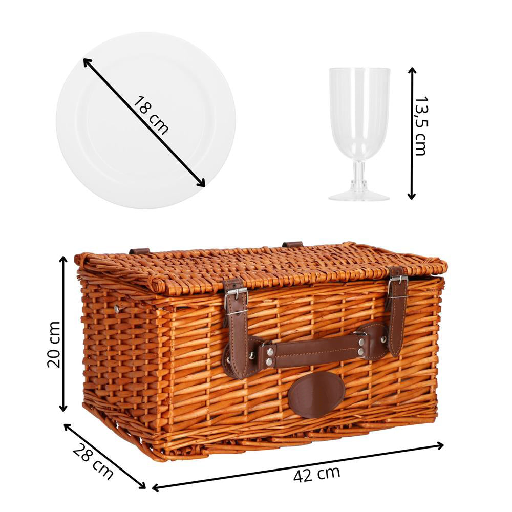 Cos de picnic echipat pentru 4 persoane Deluxe, din rachita, cu vesela si tacamuri, frigorific