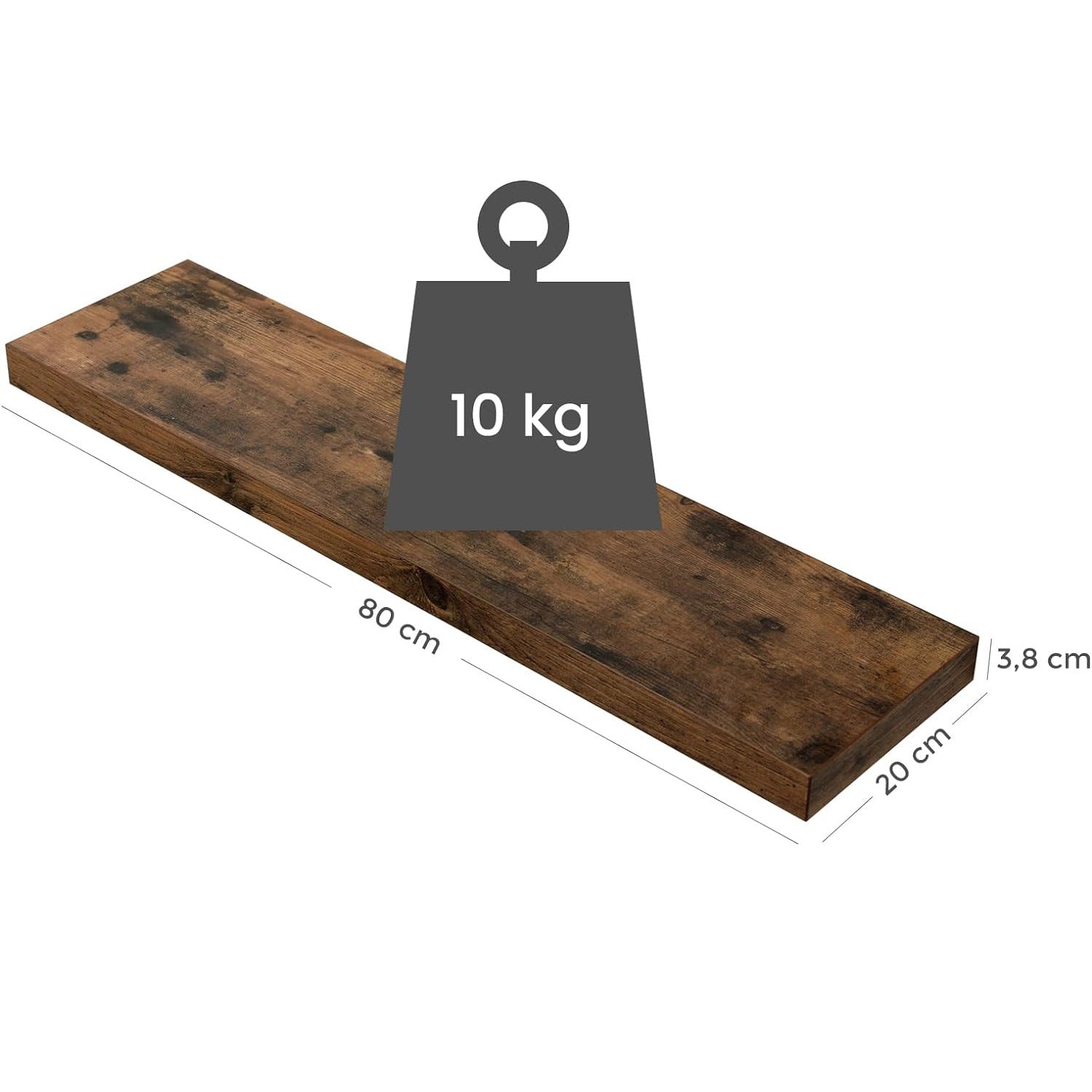VASAGLE Raft de perete suspendat plutitor, MDF, sistem montare inclus, 80x20x4cm, vintage maro