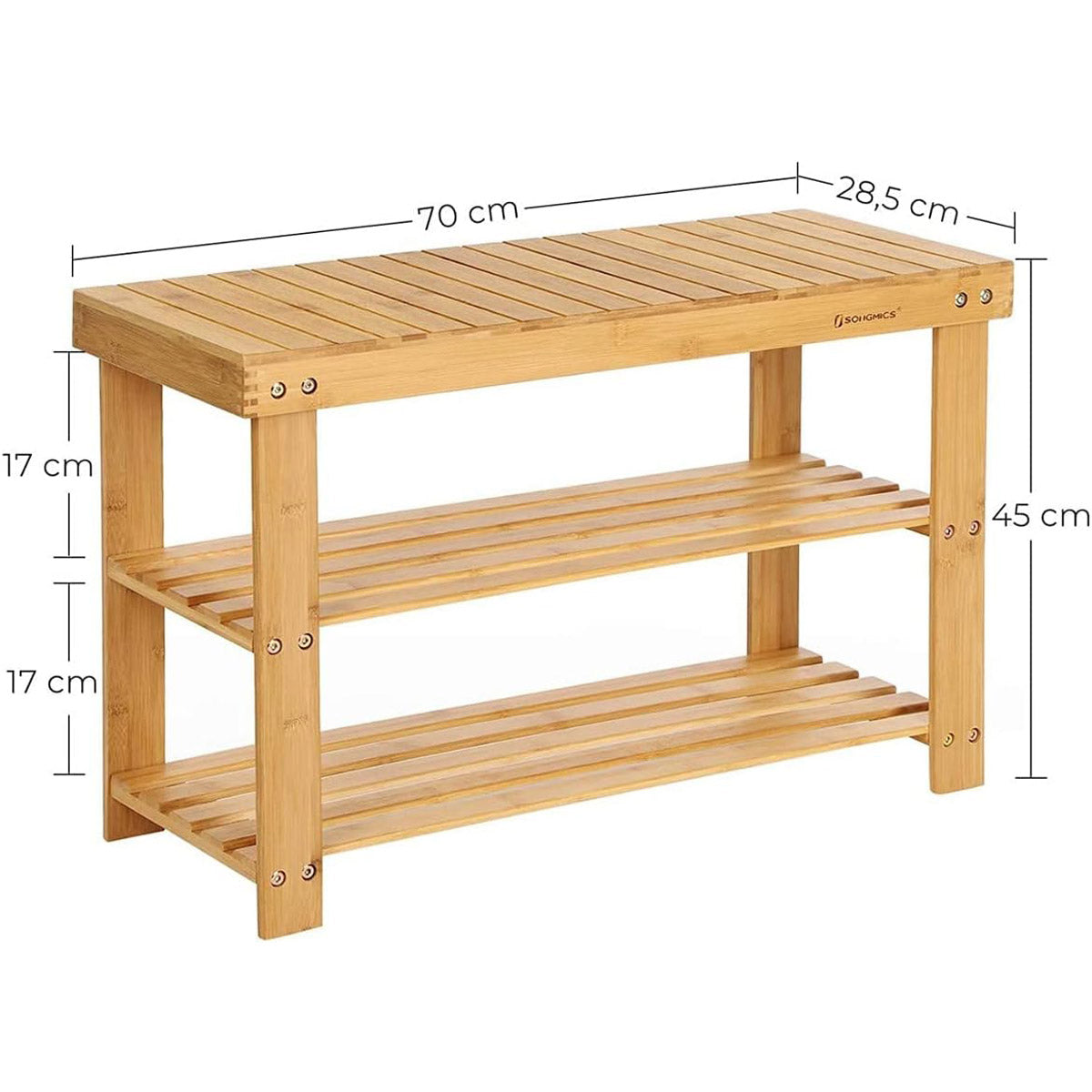 Raft de depozitare din bambus, cu 3 niveluri, 28x70x45cm, maro