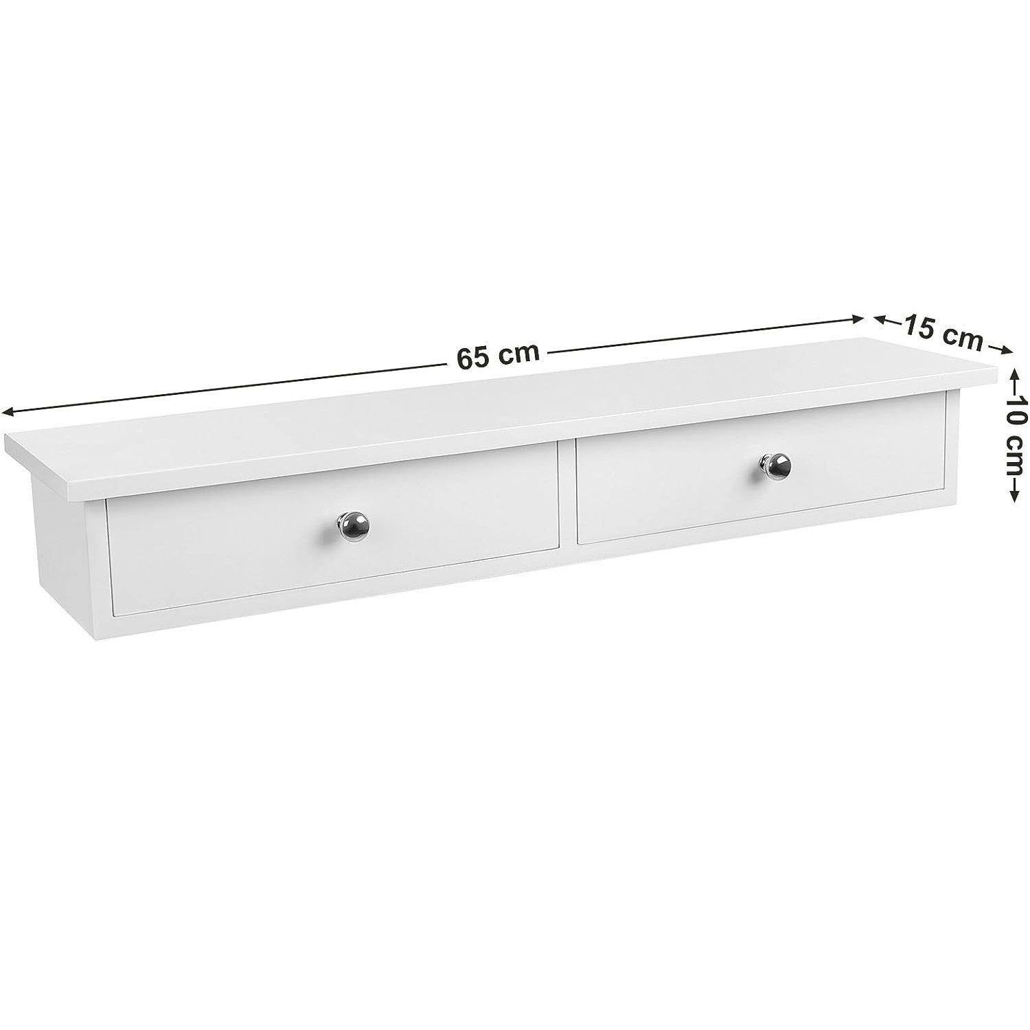 SONGMICS Raft de perete plutitor cu 2 sertare, MDF, sarcina 15kg, 15x65x10cm, alb