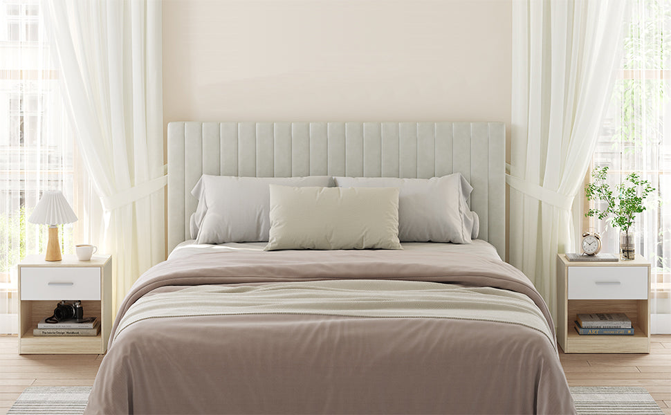 VASAGLE Set 2 noptiere 39x28x41 cm, cu sertar si compartiment deschis, PAL bej natur si alb