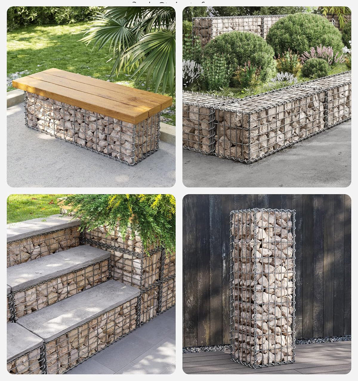 SONGMICS Cos de gabioane pentru pietre, otel galvanizat, 100x30x30cm, argintiu