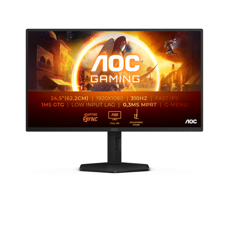 Monitor AOC 24.5" 25G4SXU, Diagonal (inch): 24.5, Diagonal (cm): 62.2, Aspect ratio: 16:9, Panel: IPS, Resolution: 1920x1080, Refresh Rate: 310Hz, Response time GtG: 1ms, Response time MPRT: 0.3ms, Brightness (max): 400 cd/m², Contrast (static) : 1000:1,