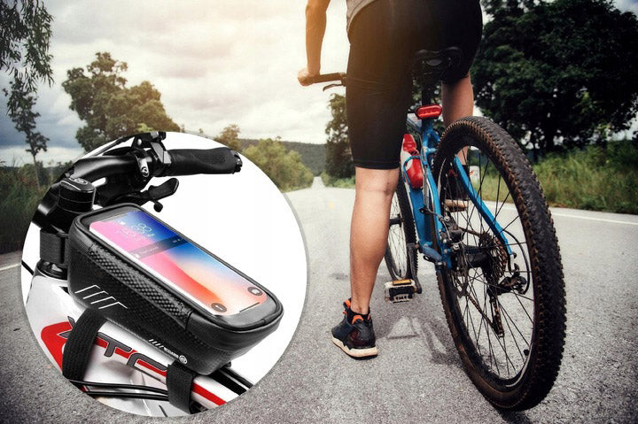 Borseta pentru bicicleta, impermeabila, cu husa pentru telefon, montare pe bara, 19,5x11x9cm