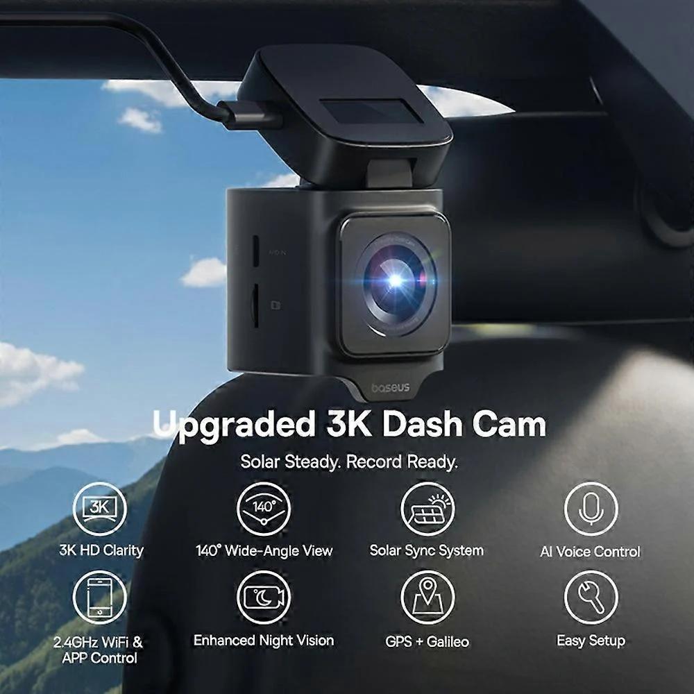 CAMERA DASHCAM Baseus PrimeTrip VD1, camera fata 3K + camera spate1080P, acumulator integrat Incarcare solara, unghi pana la 140 grade, "C0115900" - 6932172696351
