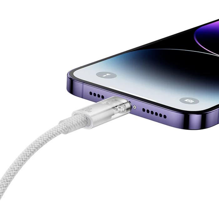 CABLU alimentare si date Baseus Explorer, Fast Charging Data Cable pt. smartphone, USB la Iphone Lightning 20W, 1m, control inteligent al temperaturii, alb "CATS010202" - 6932172629069