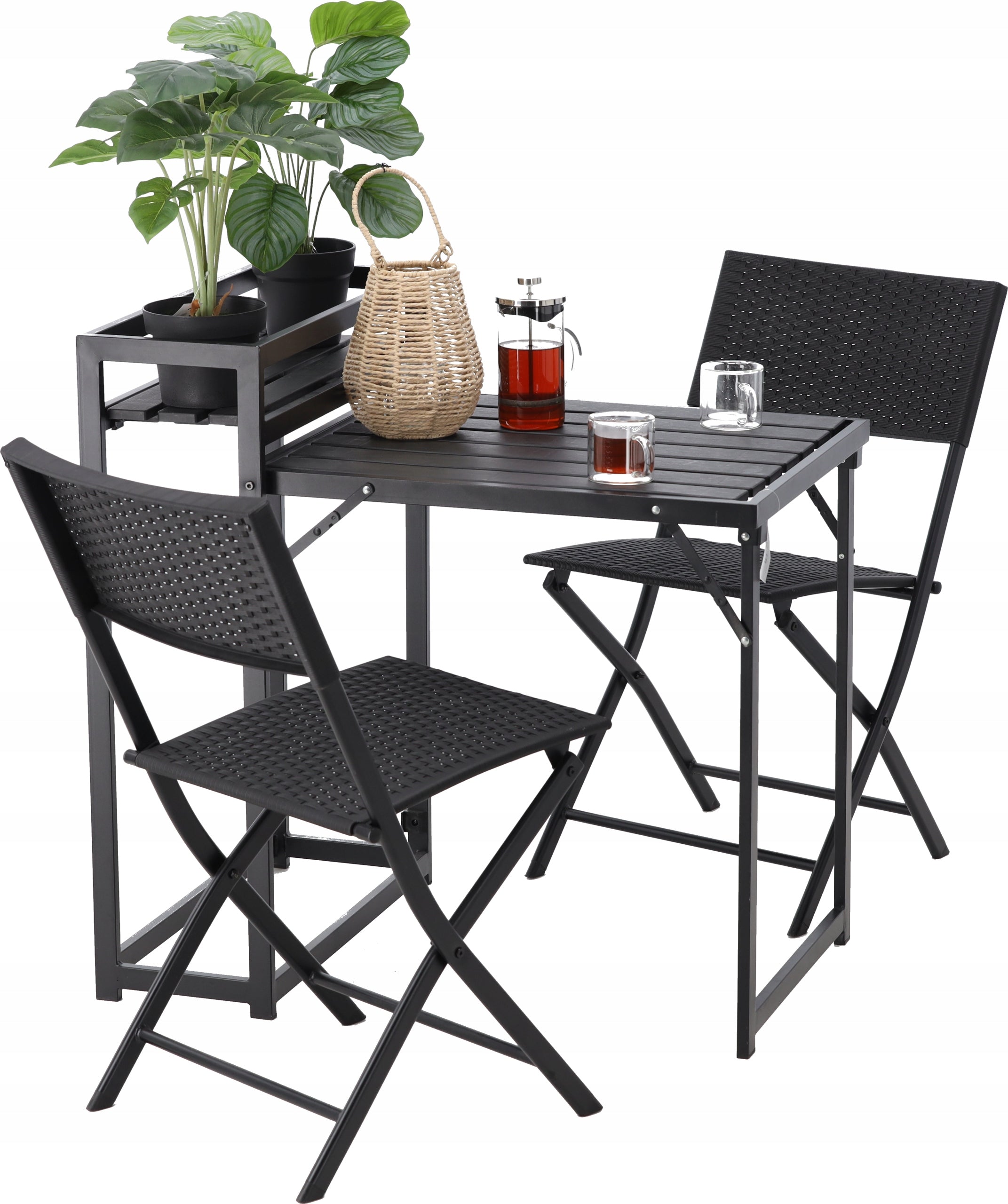 Set mobilier pentru balcon, pliabil, masa si 2 scaune, negru