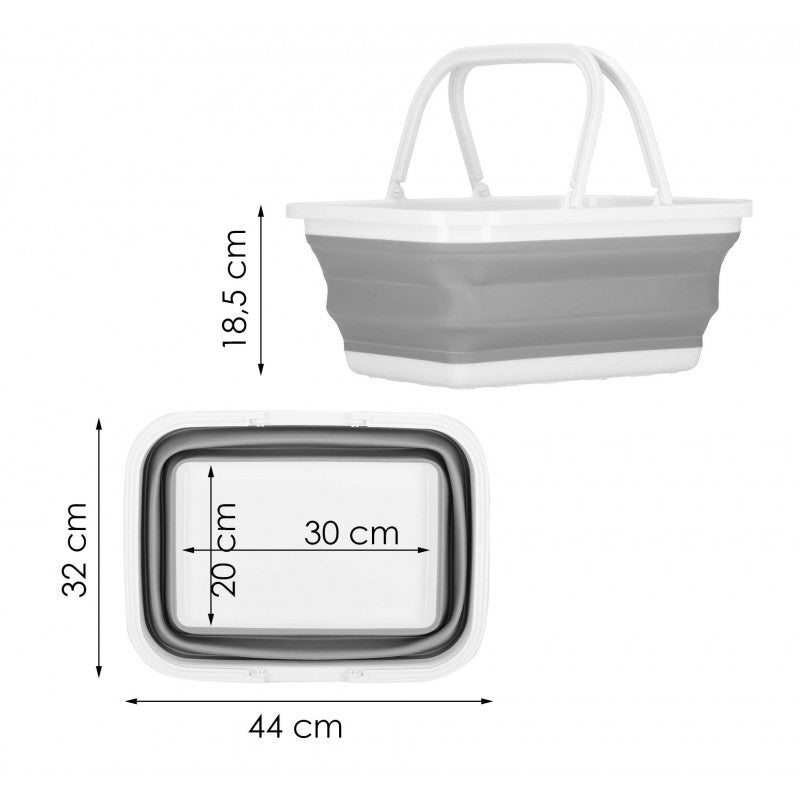 Lighean pliabil, dreptunghiular, cu toarta, din plastic si silicon, 44x32x19cm, 15litri, gri - 21