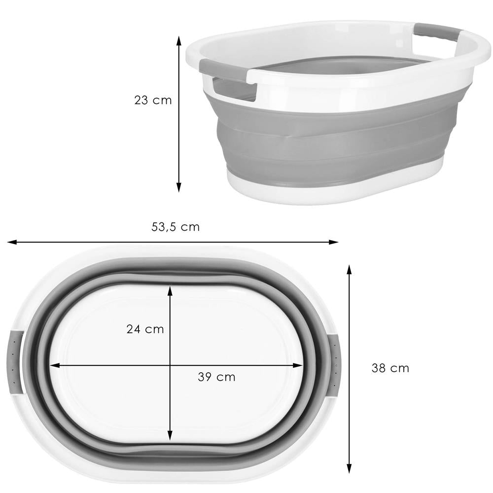 Cos de rufe pliabil tip lighean, cu manere, din plastic si silicon, 54x38x23cm, 24litri, gri