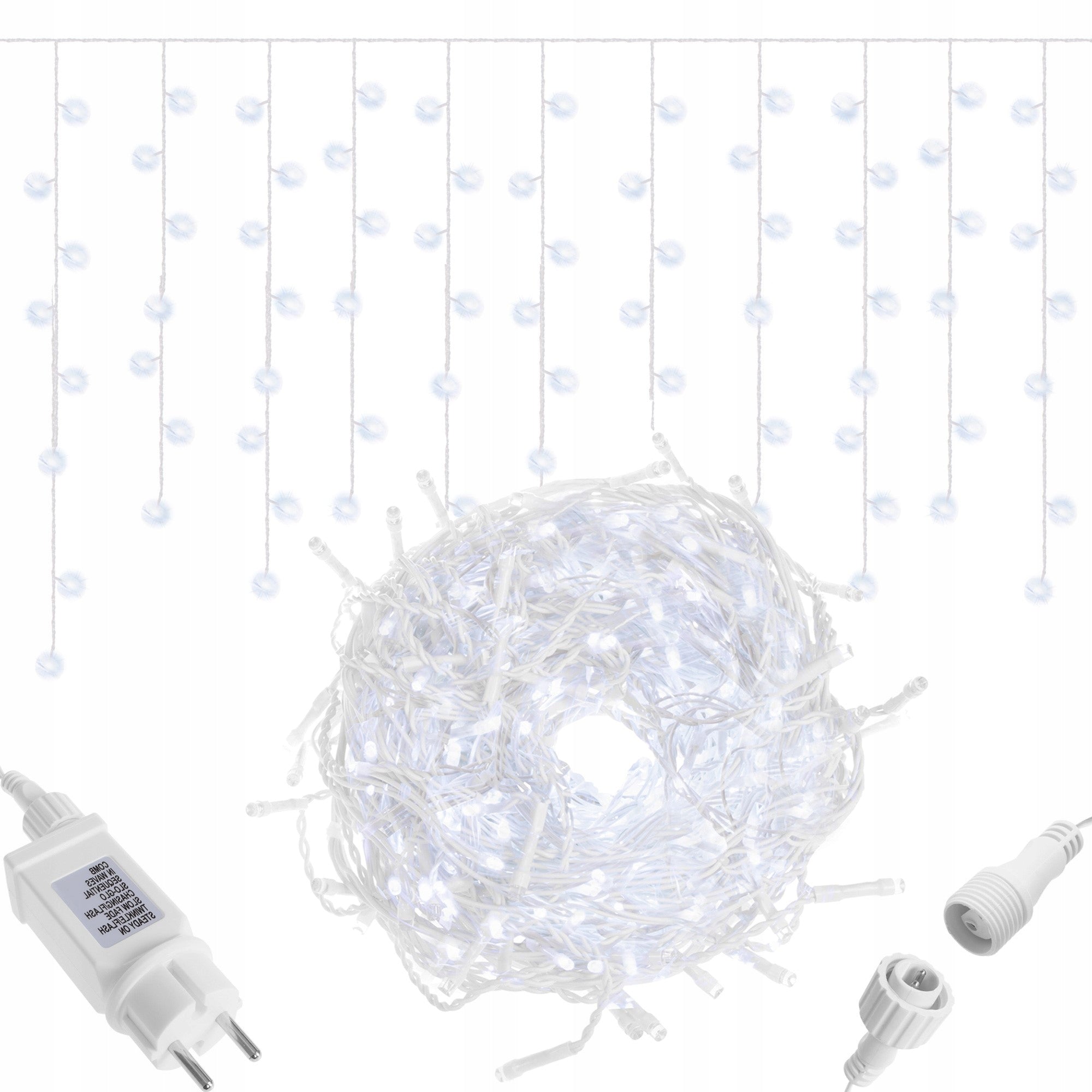 Ghirlanda luminoasa tip perdea 500 LED-uri, 20m, pentru interior/exterior, iluminare alba