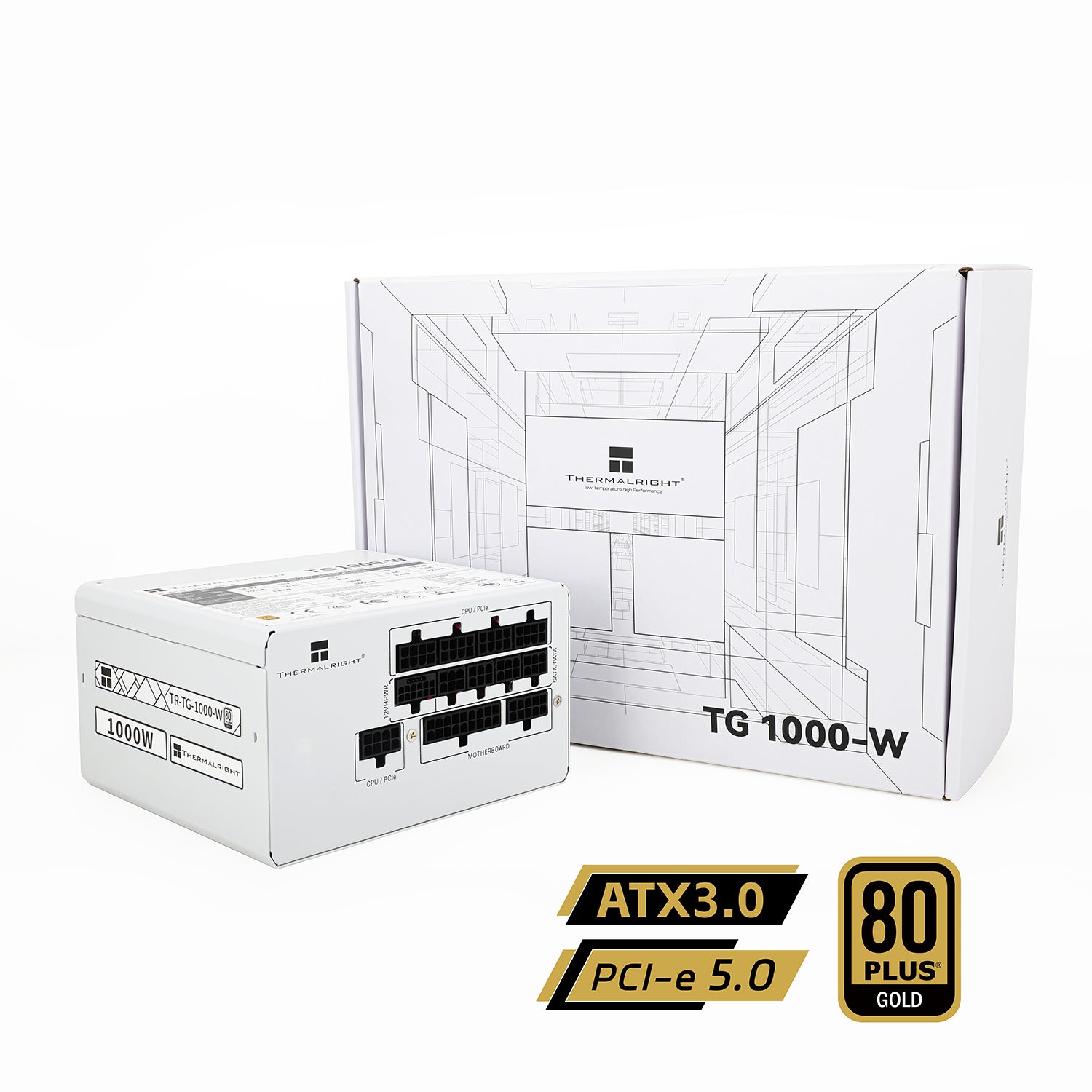 SURSA Thermalright "TR-TG 1000-W", 1000W, certificare 80 Plus Gold, modular, LLC, DC to DC, PCI-E GEN 5.0 ready, fan 120mm, alb, "TR-TG 1000-W"