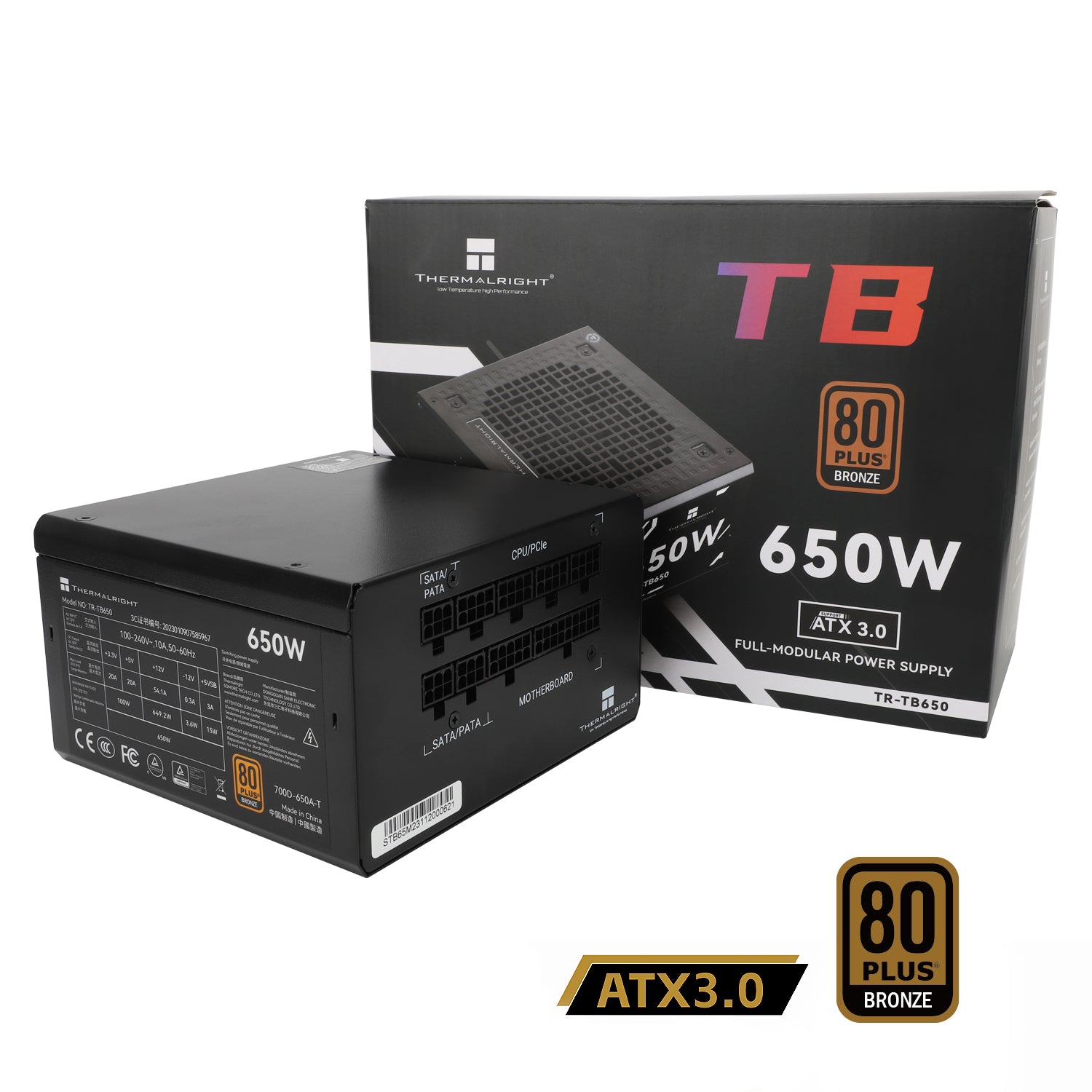 SURSA Thermalright "TB650", 650W, certificare 80 Plus Gold, full modular, DC to DC, fan 120mm, negru, "TR-TB650"