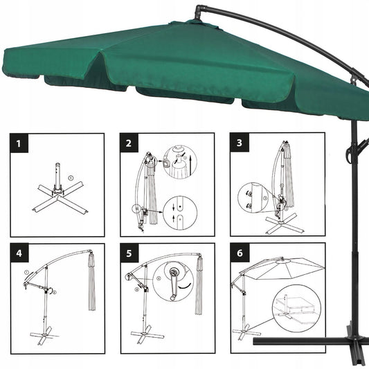 Umbrela de gradina cu brat lateral banana, cu husa, 300cm, verde - 2