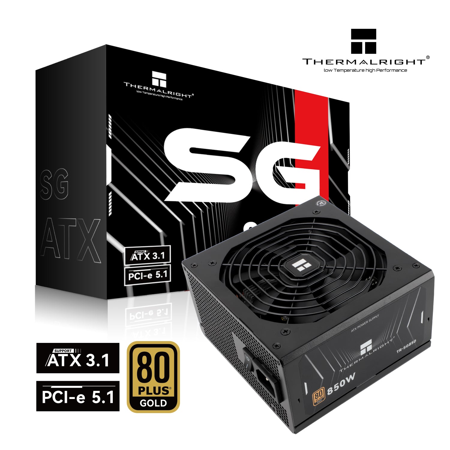 SURSA Thermalright "SG850S", 850W, certificare 80 Plus Gold, non-modular, LLC, DC to DC, fan 120mm, negru, "TR-SG850S"