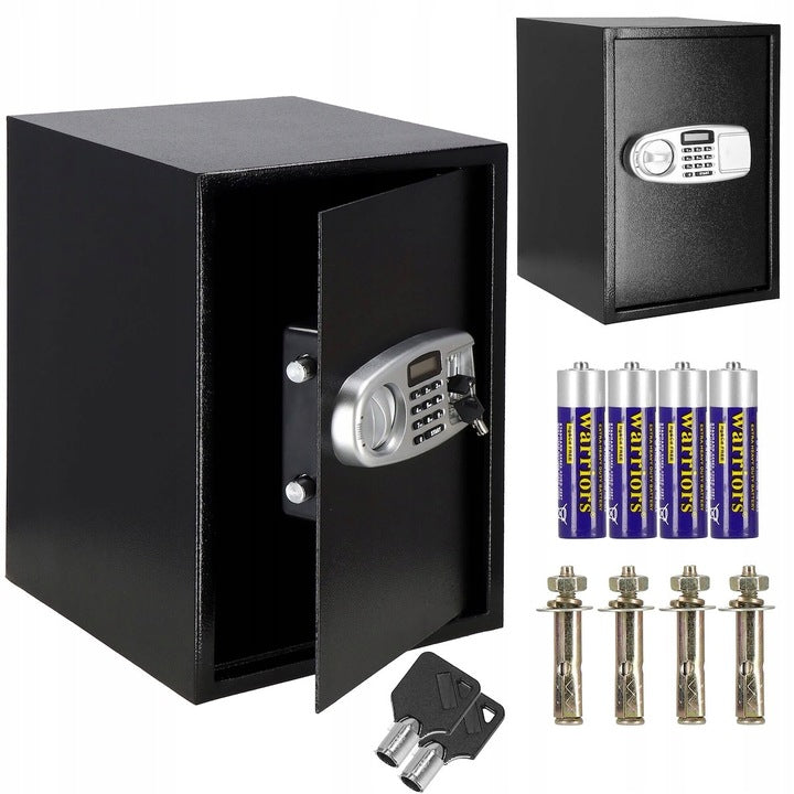 Seif electronic standard cu cifru si cheie, 350x500x360 mm, Otel, Negru