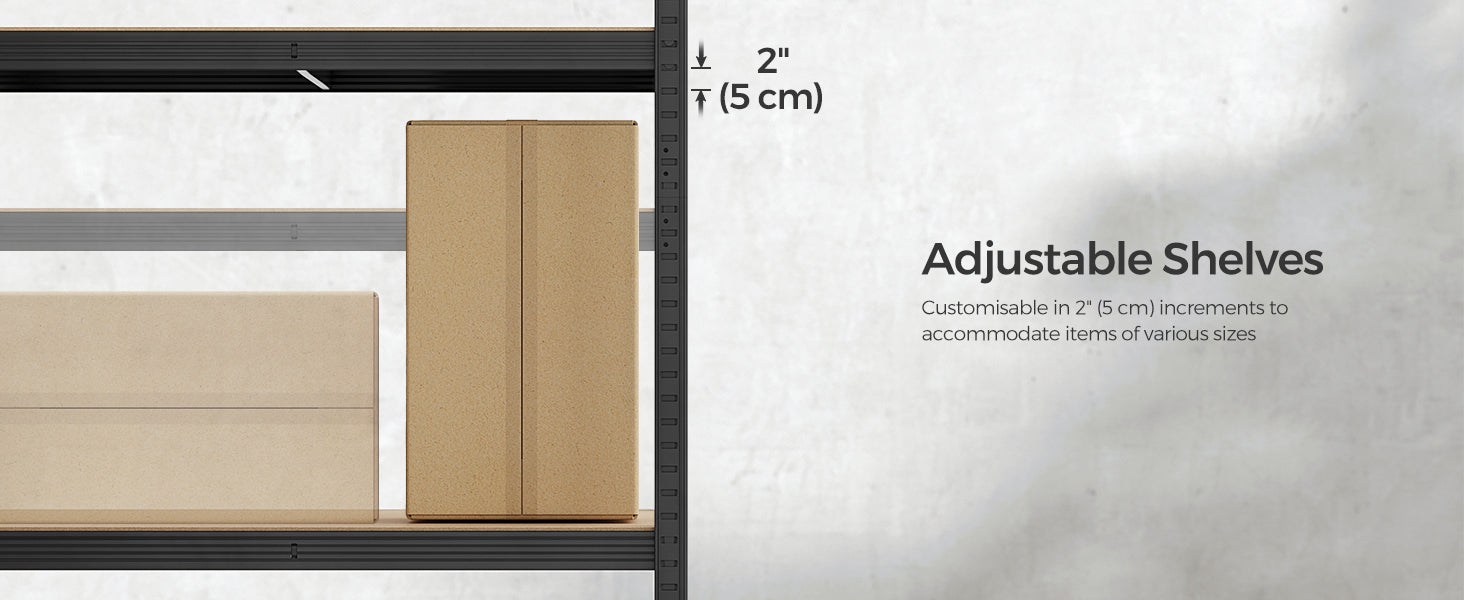 SONGMICS Raft de depozitare metalic, cu rafturi din PAL, 5 polite, max. 600 kg, 200x100x50cm, negru