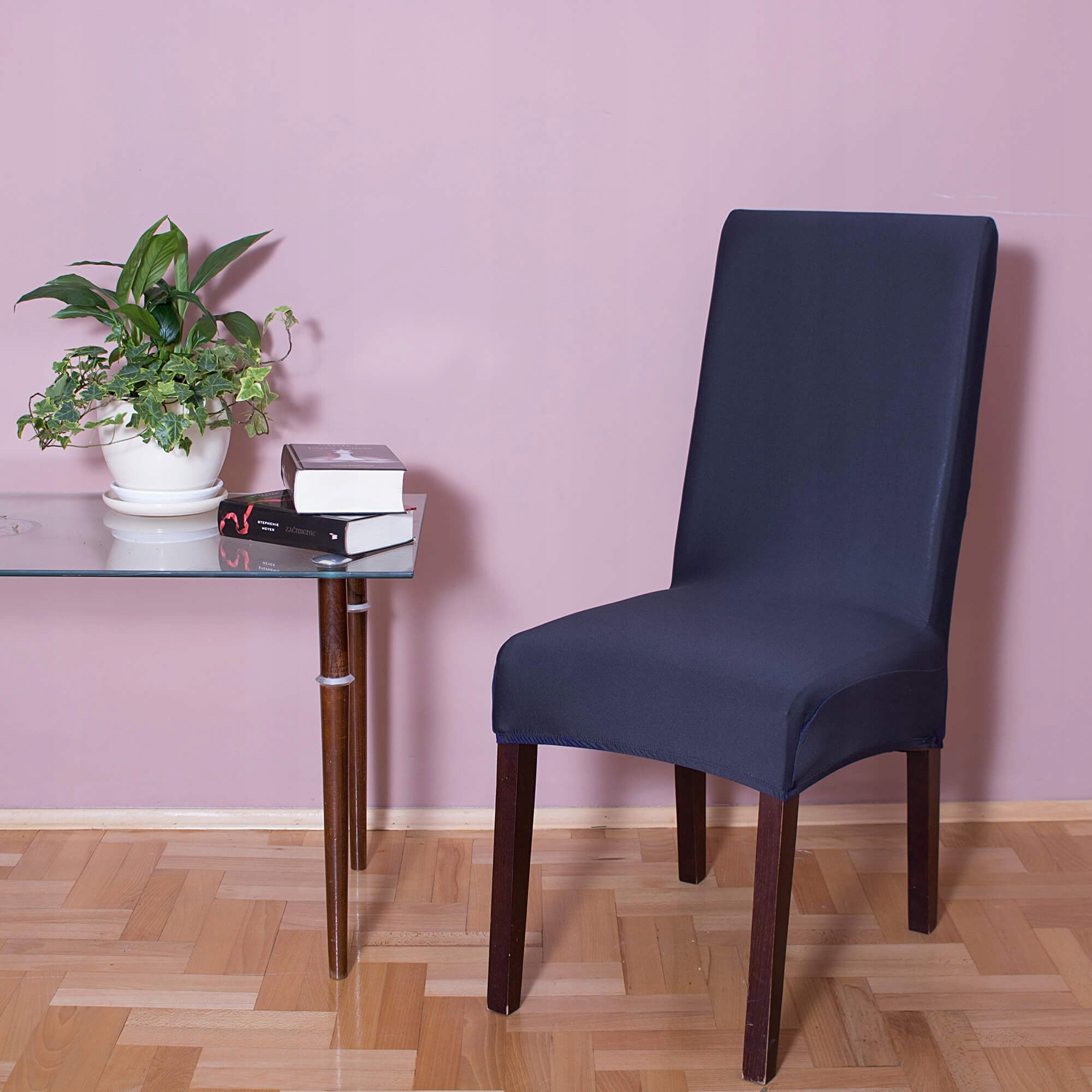 Husa universala pentru scaun, marime universala, poliester si spandex, 45 cm x 60 cm, bleumarin inchis
