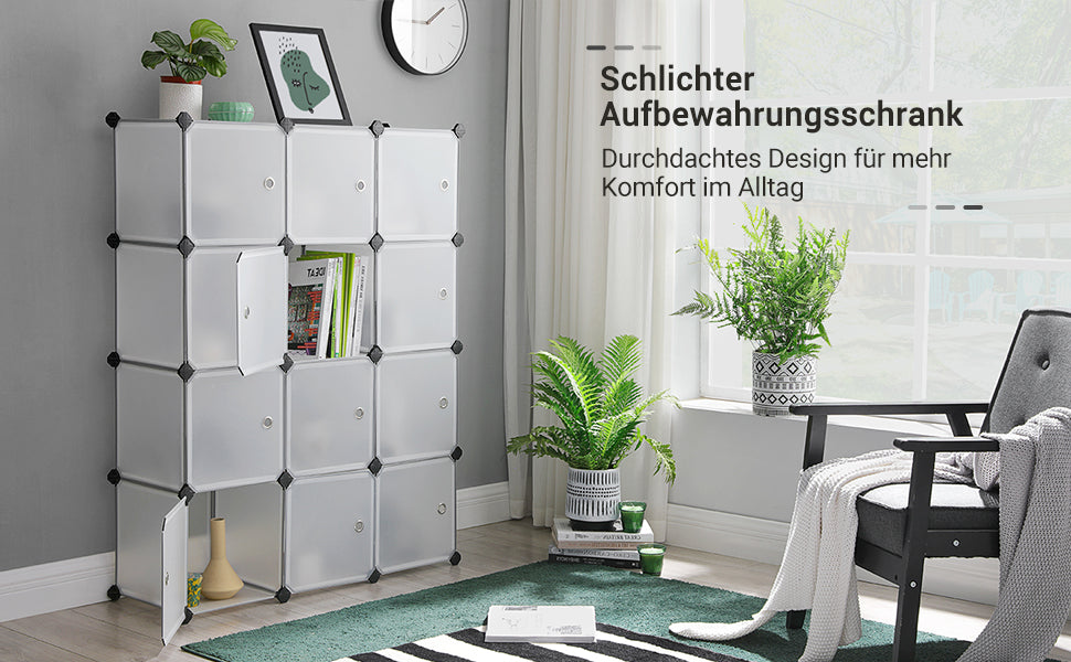 SONGMICS Unitate de depozitare cu 12 cuburi, pentru pantofi sau haine, personalizabil, 31x93x123 cm, alb transparent