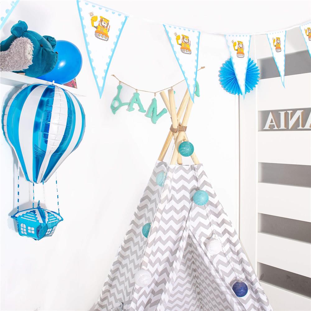 Cort copii Sersimo stil indian Teepee Tent cu fereastra, alb gri zig zag