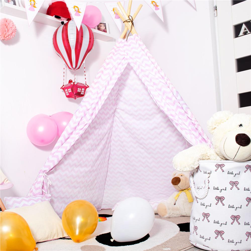 Cort copii Sersimo stil indian Teepee Tent cu fereastra, alb roz zig zag