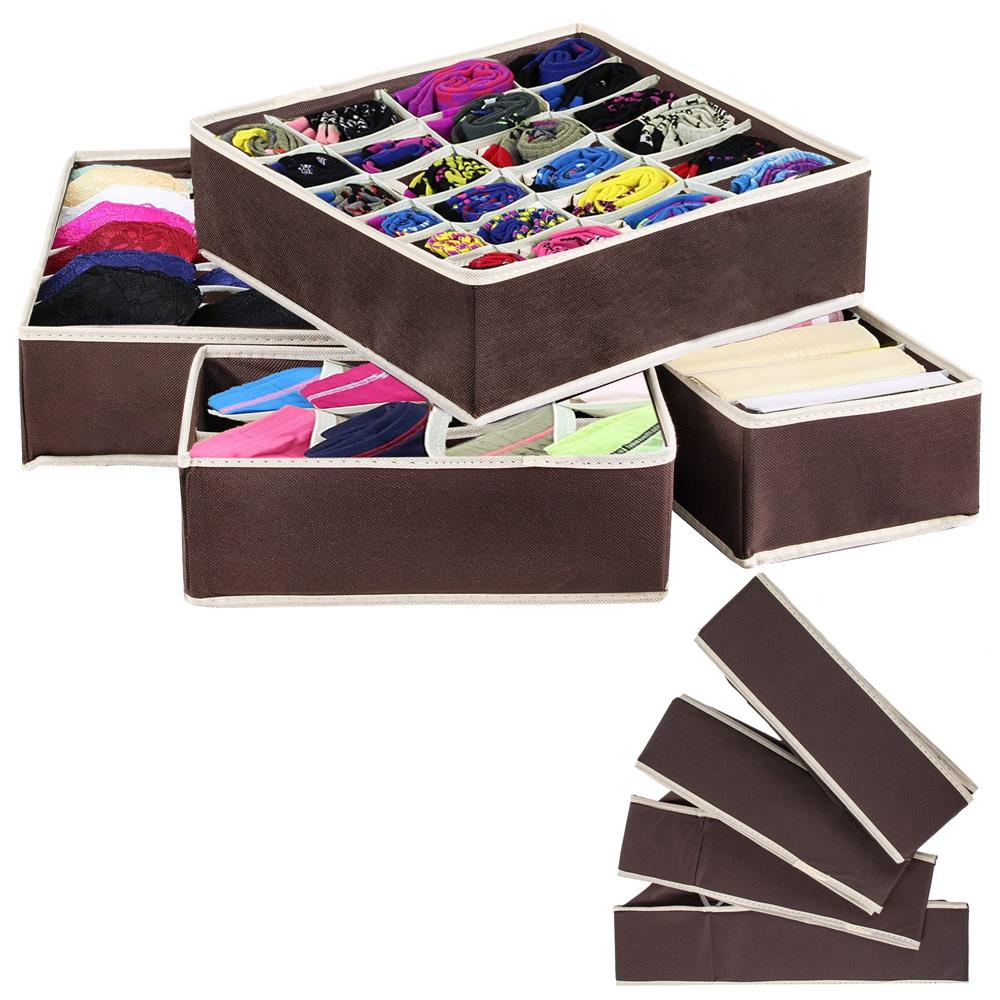 Set 4 organizatoare Sersimo sertar pentru sosete/lenjerie, maro