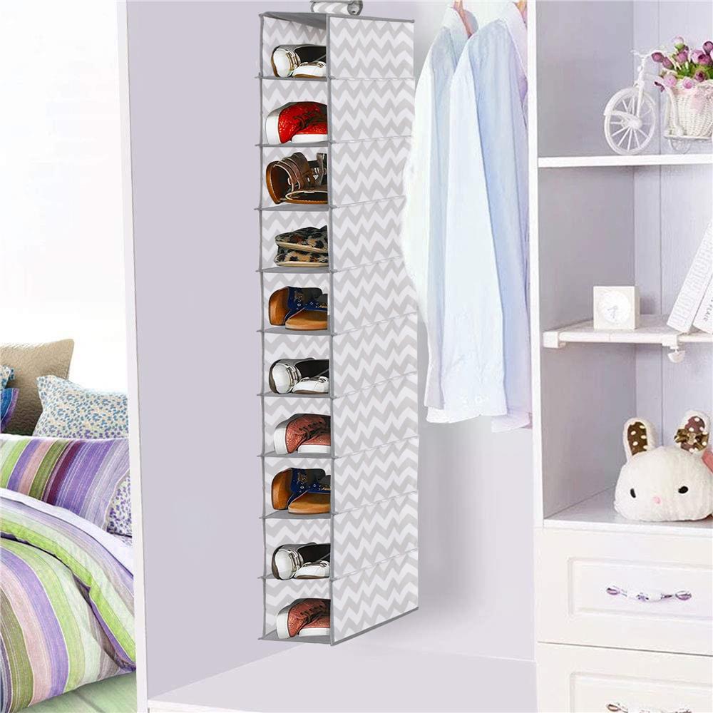 Organizator dulap Sersimo, 10 compartimente, textil, 120cm, alb gri