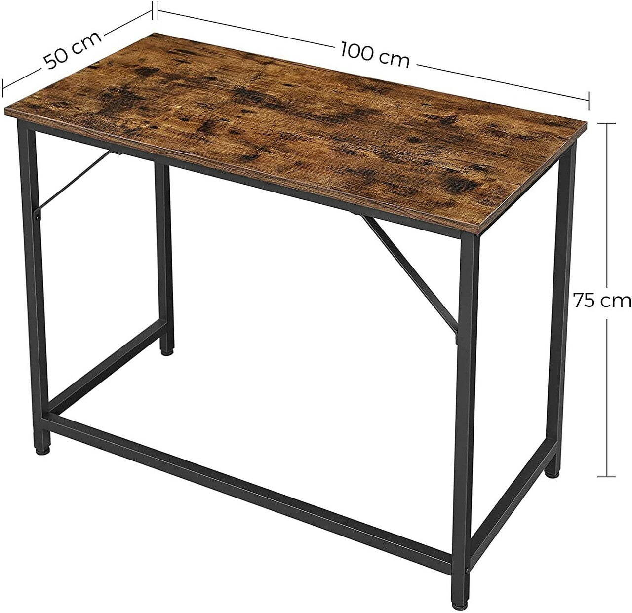 VASAGLE Birou cu cadru din otel, 50x100x75 cm, industrial, maro - 10