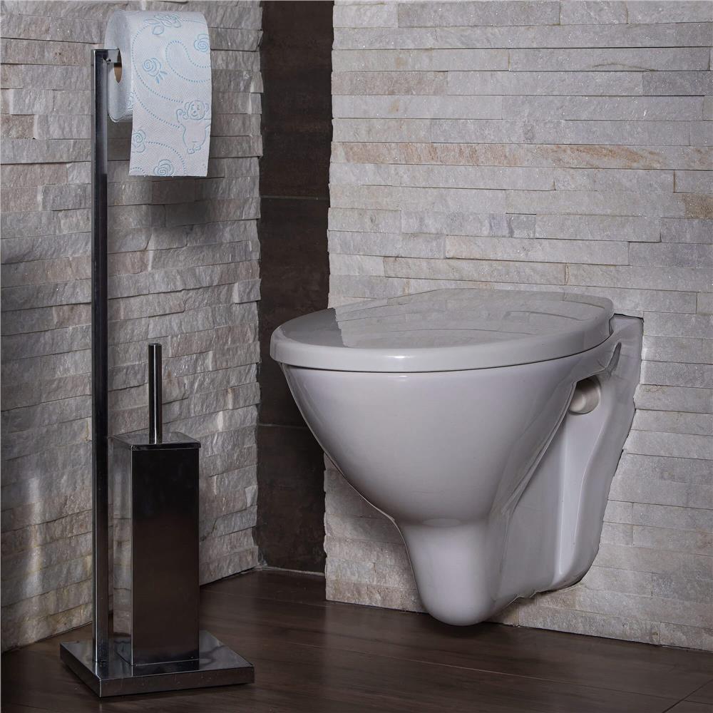 Stand cu perie WC si suport hartie igienica, inox, 75cm, argintiu
