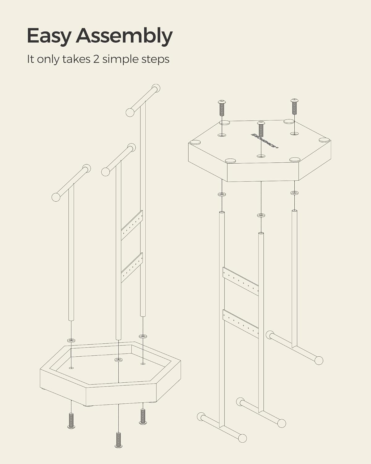 SONGMICS Stand organizator de bijuterii, cu cadru metalic, suport cercei, bratara, colier, inele, 18x21x36cm, alb