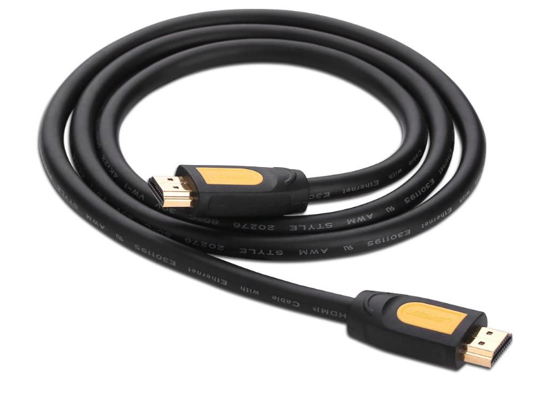 CABLU video Ugreen, "HD101" HDMI (T) la HDMI (T), rezolutie maxima 4K UHD (3840 x 2160) la 60 Hz, round cable, conectori auriti, 5m, negru + galben "10167" - 6957303811670
