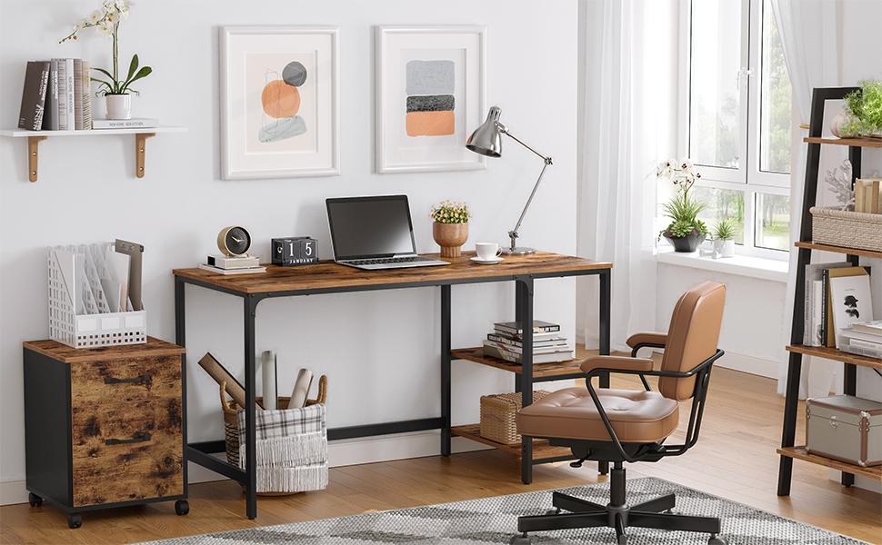 VASAGLE Dulap mobil tip rollbox pentru birouri, cu 2 sertare, stil industrial, 41x40x55cm, maro rustic