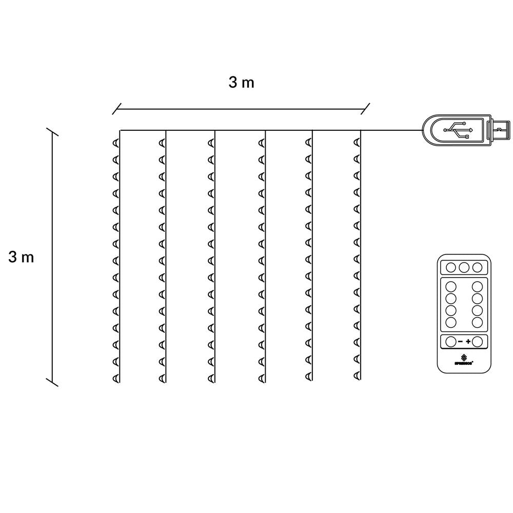 Ghirlanda luminoasa tip perdea 300 LED-uri, 3x3m, pentru interior, alimentare USB, albastru