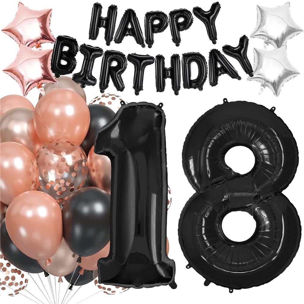 Set 53 baloane si decoratiuni Aniversare Majorat 18 Ani, negru roz