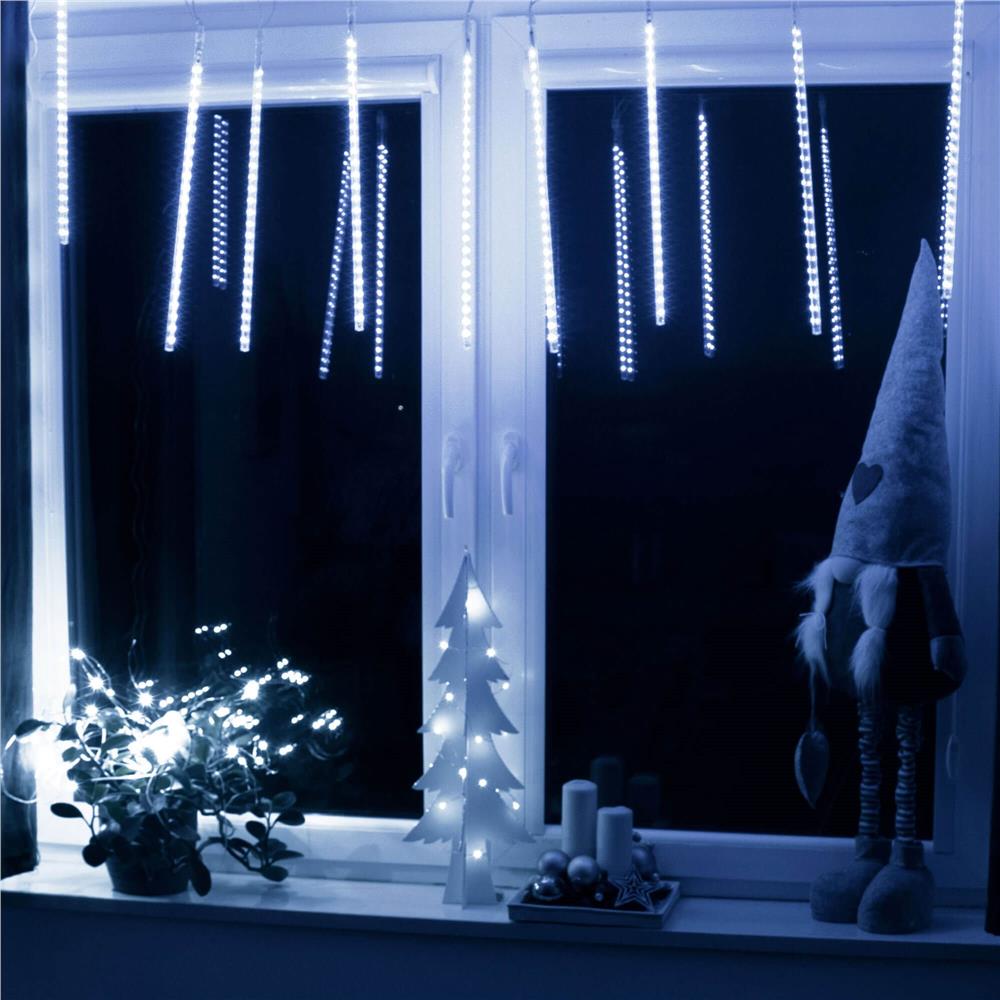 (DL) Instalatie de Craciun, 8 tuburi, 30cm, 144 LED, ploaie de meteoriti, alb
