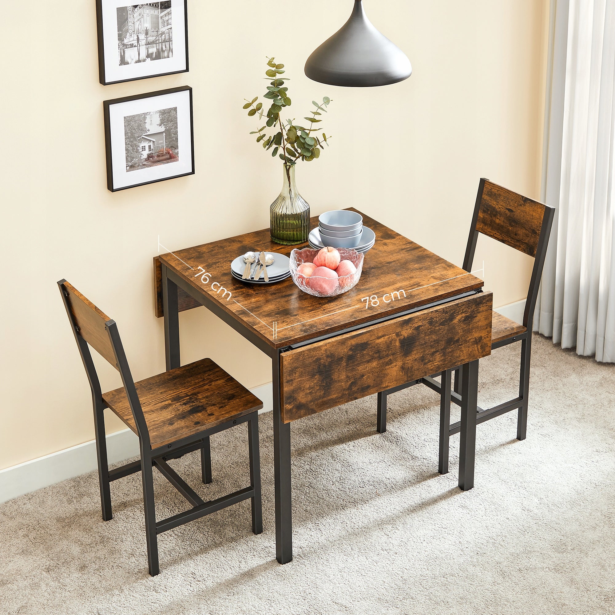 VASAGLE Masa de bucatarie sau living, extensibila, pentru spatii mici, stil industrial, 75x78x85/120cm, maro
