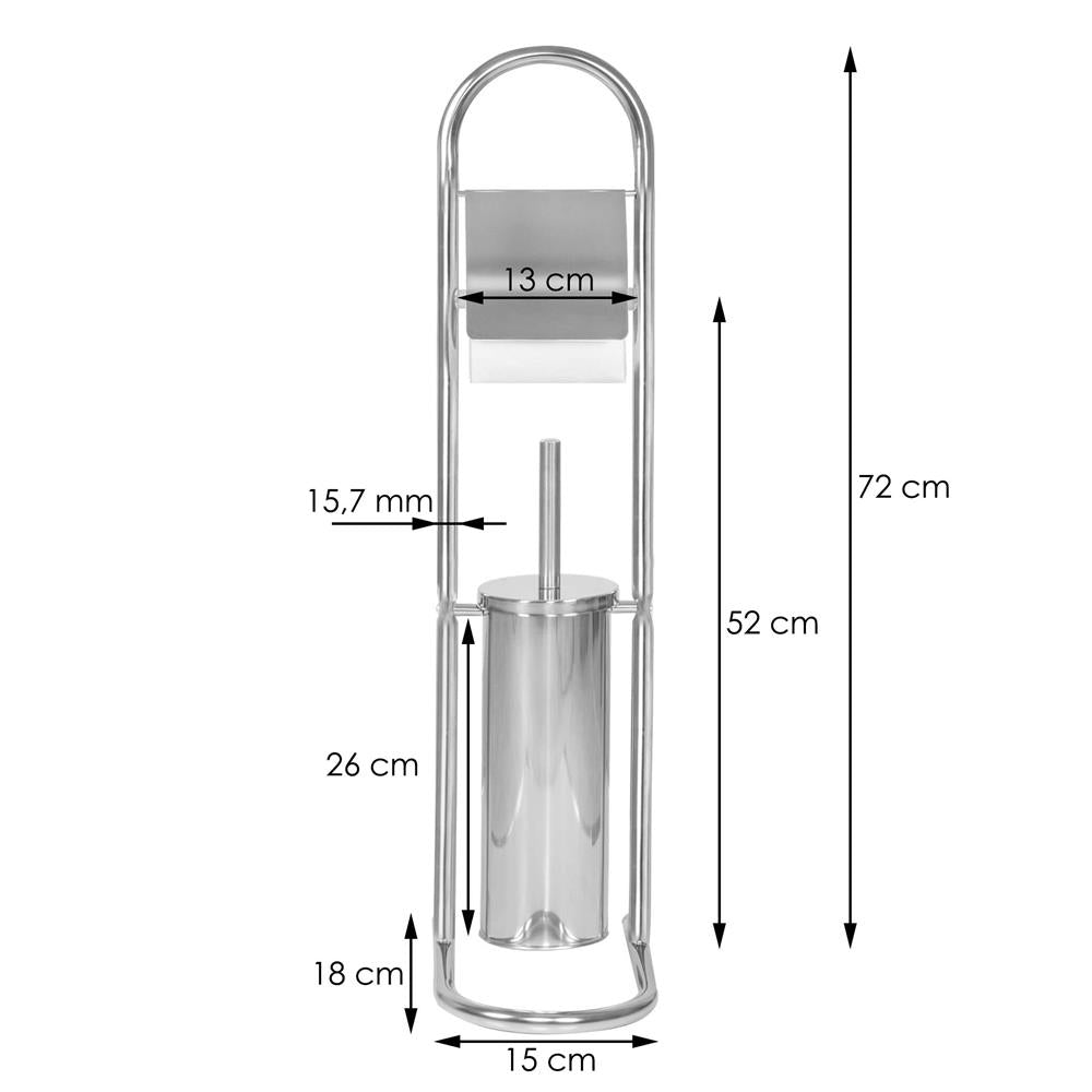 Stand cu perie WC si suport hartie igienica, inox, 72cm, argintiu