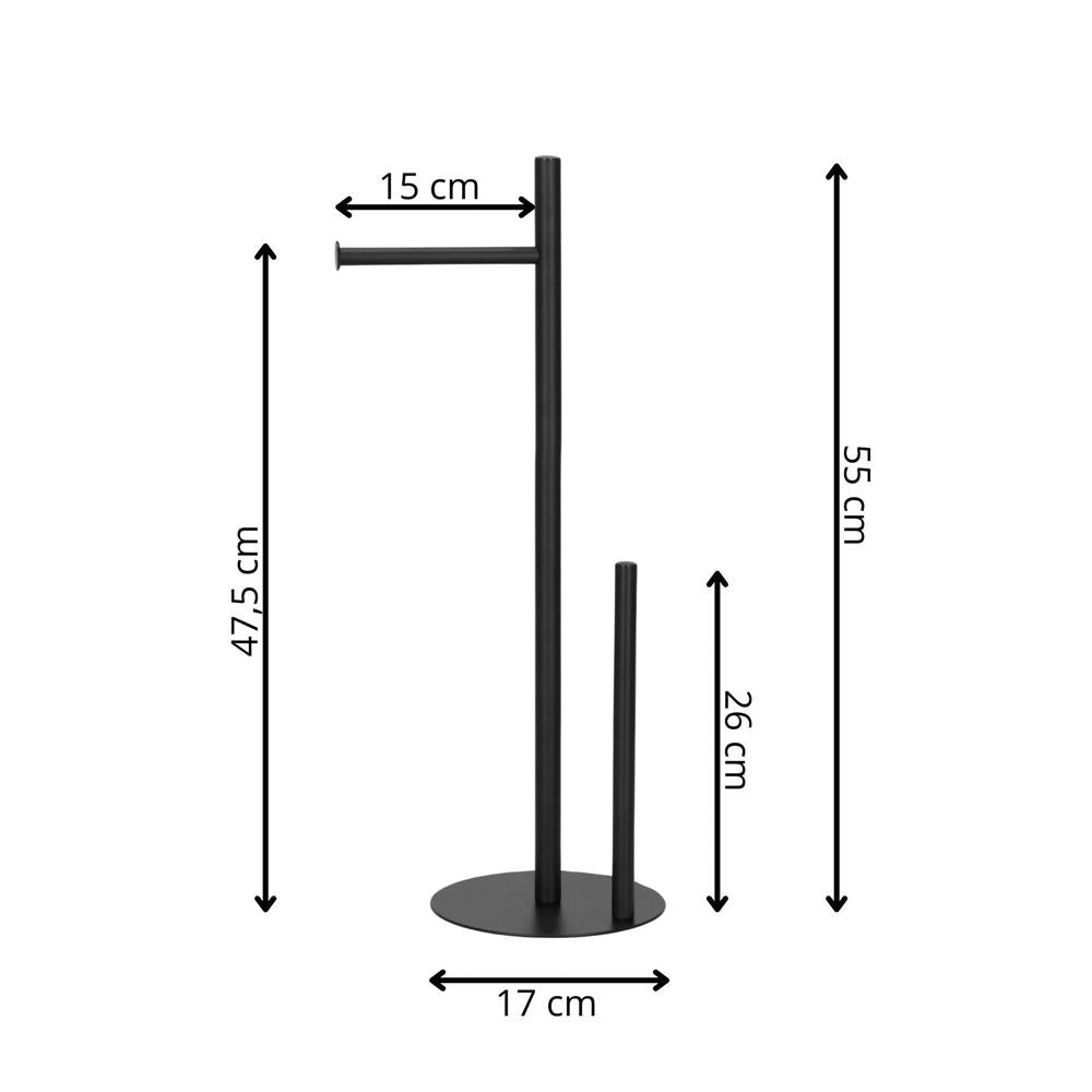 Suport hartie igienica 2 in 1 cu suport rezerve, 55 cm, negru mat