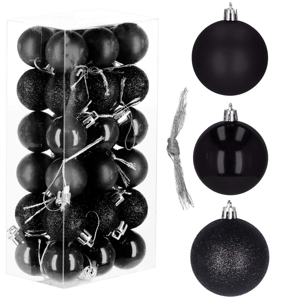 Set globuri de Craciun, 36 bucati, 3 modele, 3cm, negru