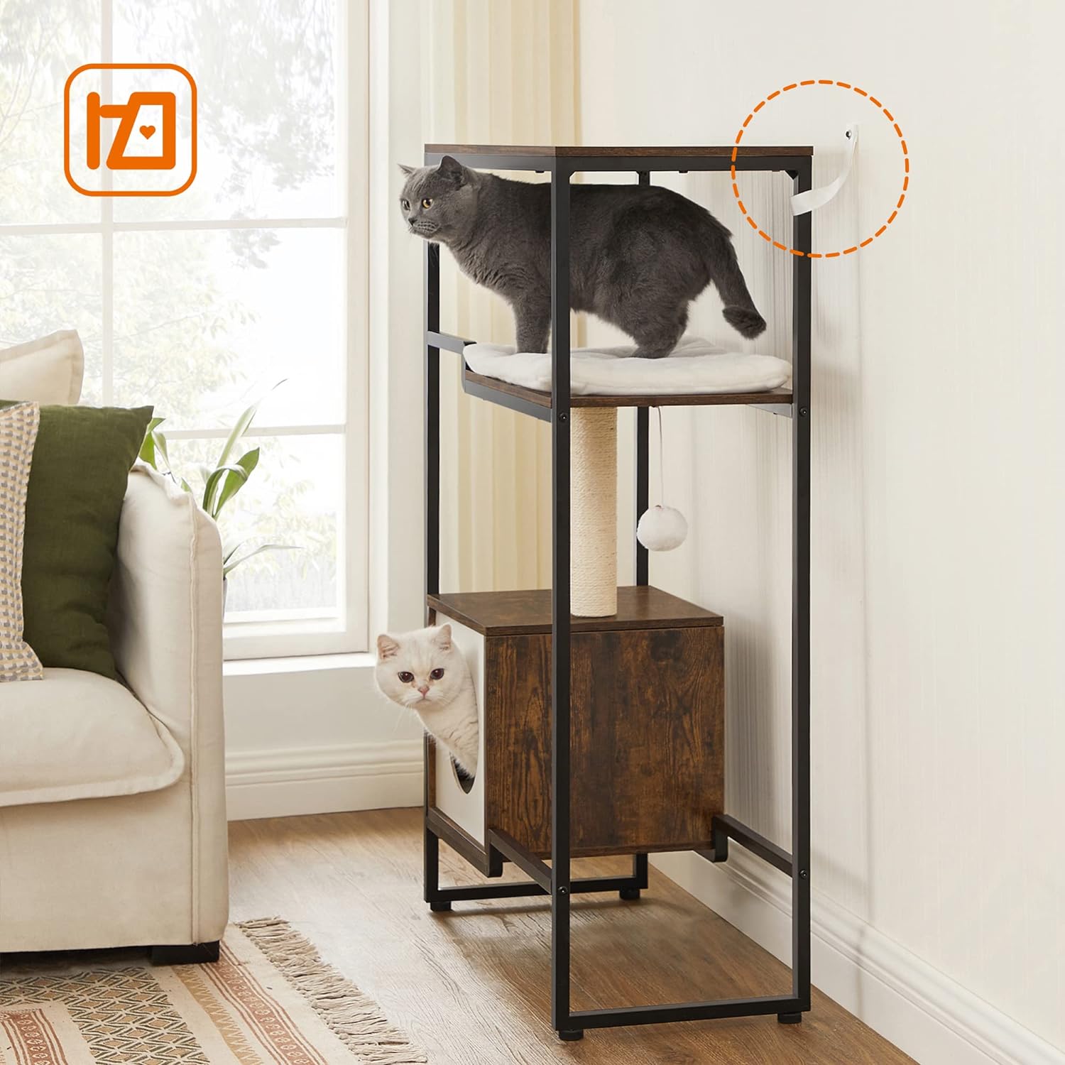 FEANDREA Mobilier 2 in 1 pentru pentru pisici cu ascunzatoare, 74x34x114cm, maro vintage