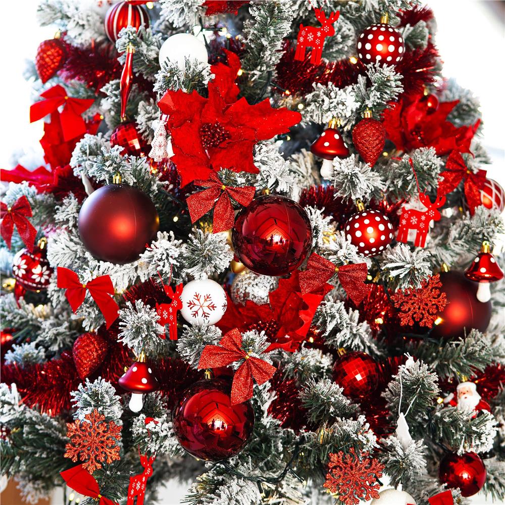 Set 6 ornamente pentru bradul de Craciun, fundita, 8cm, rosu cu sclipici