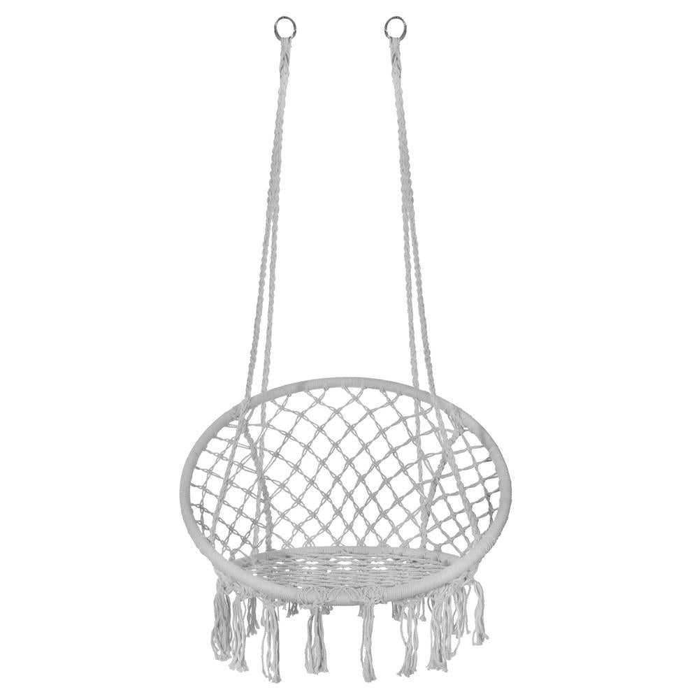 Scaun rotund tip leagan suspendat pentru casa sau gradina, cu franjuri, 150kg, gri